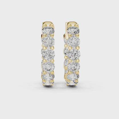 Round Lab Grown Diamond Shared-Prong Hoop Earrings | 1.60 TCW | 10K, 14K, and 18K Gold