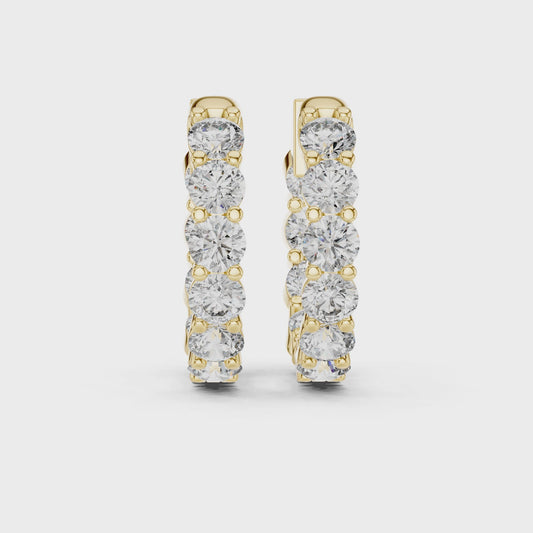 Round Lab Grown Diamond Shared-Prong Hoop Earrings | 1.60 TCW | 10K, 14K, and 18K Gold