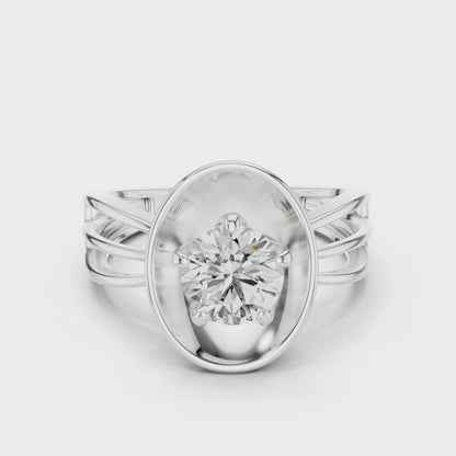 Round Lab Grown Diamond Solitaire Ring | Split-Shank Lotus Flower Setting | 10K, 14K, and 18K Gold