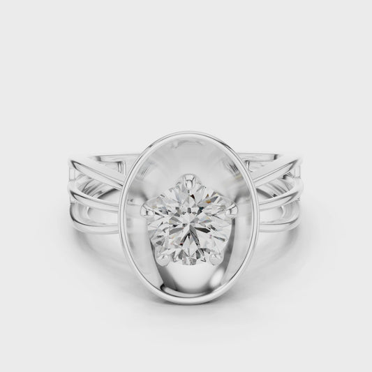 Round Lab Grown Diamond Solitaire Ring | Split-Shank Lotus Flower Setting | 10K, 14K, and 18K Gold