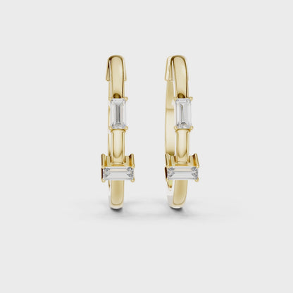 Baguette Lab Grown Diamond Huggie Hoops | Minimalist Geometric Earrings | 10K, 14K, and 18K Gold