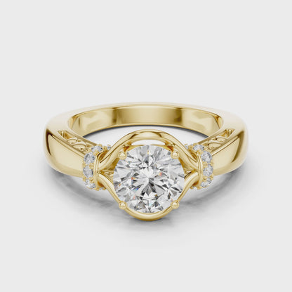 Round Lab Grown Diamond Engagement Ring | Nature Inspired Bypass Style | 10K, 14K, and 18K Gold
