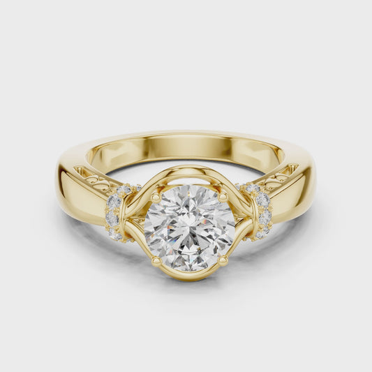 Round Lab Grown Diamond Engagement Ring | Nature Inspired Bypass Style | 10K, 14K, and 18K Gold