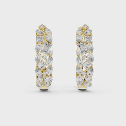 Multi-Shape Lab Grown Diamond Mosaic Hoops | Mixed Cut Cluster Earrings | 10K, 14K, and 18K Gold