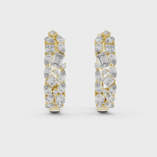 Multi-Shape Lab Grown Diamond Mosaic Hoops | Mixed Cut Cluster Earrings | 10K, 14K, and 18K Gold