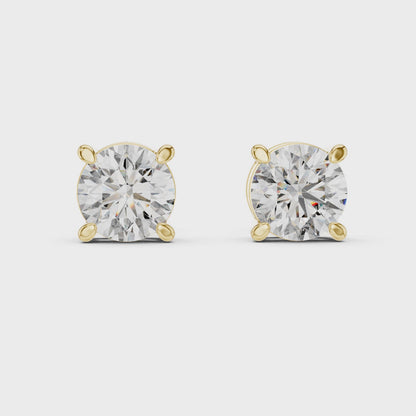Round Lab Grown Diamond Stud Earrings | Elegant Four-Prong Crown Style | 10K, 14K, and 18K Gold