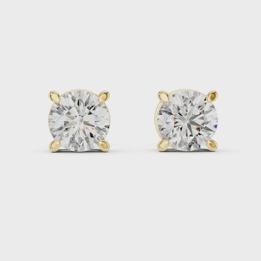 Round Lab Grown Diamond Stud Earrings | Elegant Four-Prong Crown Style | 10K, 14K, and 18K Gold