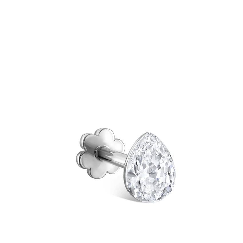 Invisible Set Diamond Pear Threaded Stud Earring in 18K Solid Gold