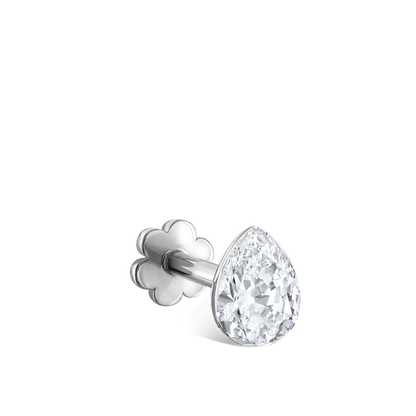 Invisible Set Diamond Pear Threaded Stud Earring in 18K Solid Gold